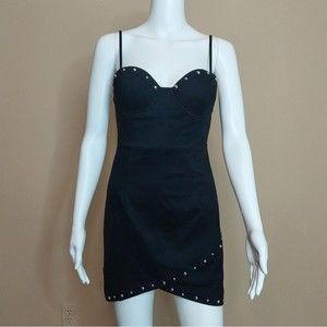 Forever 21 Black Faux Suede Bustier Style Bodycon Mini Dress w/Studs Small NWT